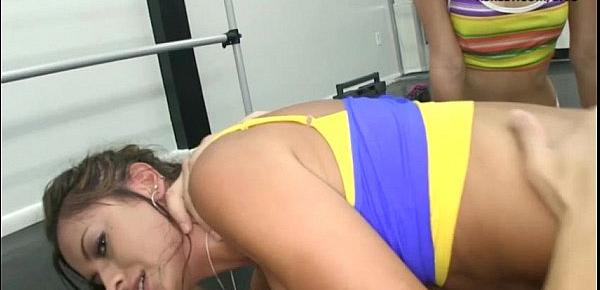  Nasty teen bitches fucked by gym trainer